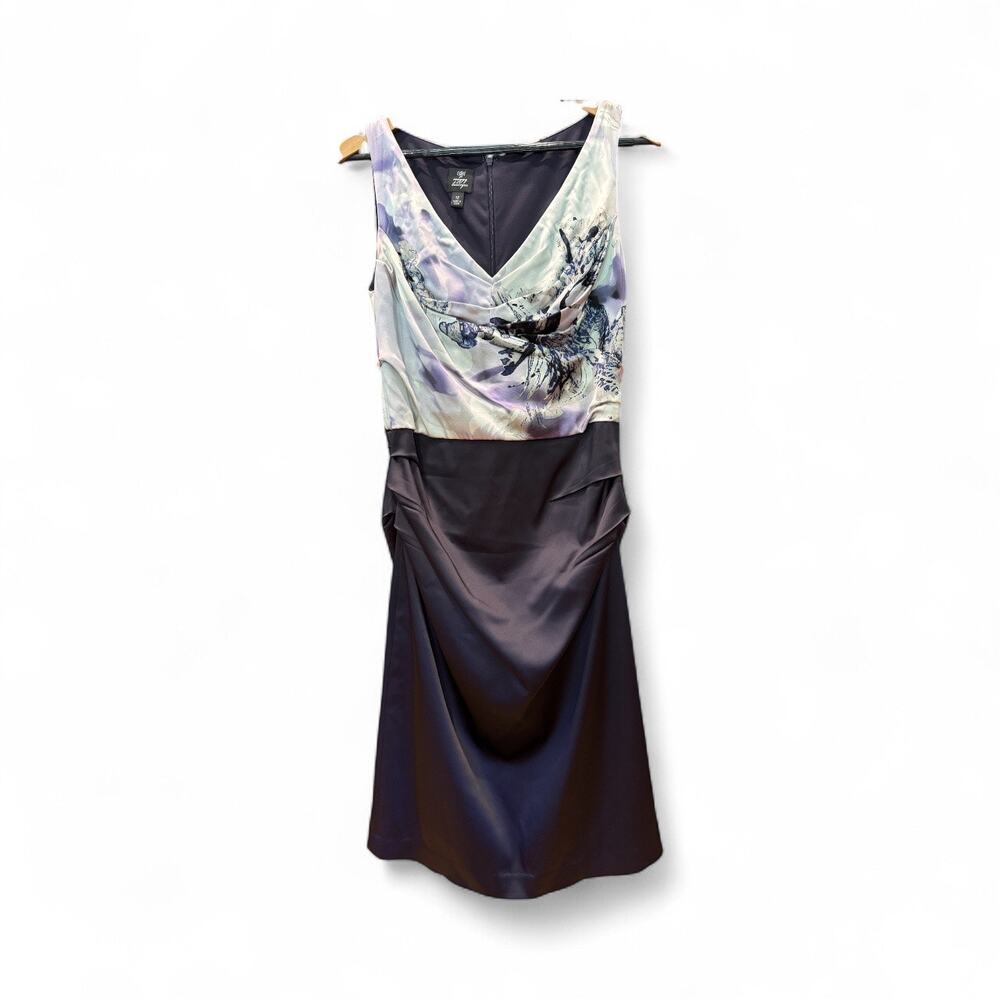 Suzi Chin Silk V-neck Sheath Dress 12 Purple sleeveless feminine party